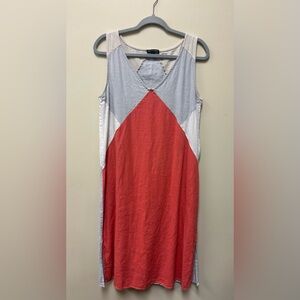 For Cynthia Linen Blend Colorblock Midi Dress Sz L Large